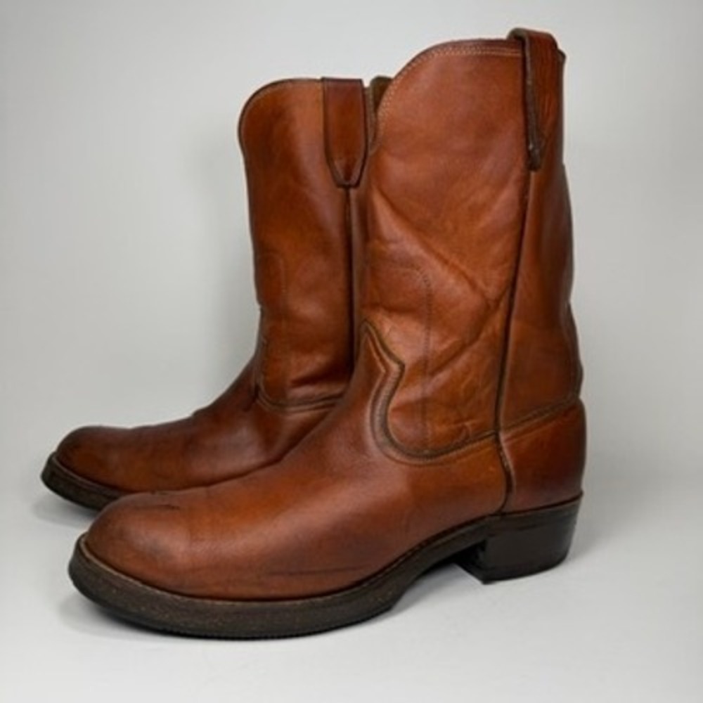 Made in Italy Mens 14.5 Tan Leather Roper Western Boots Biltrite Cowboy Ranch